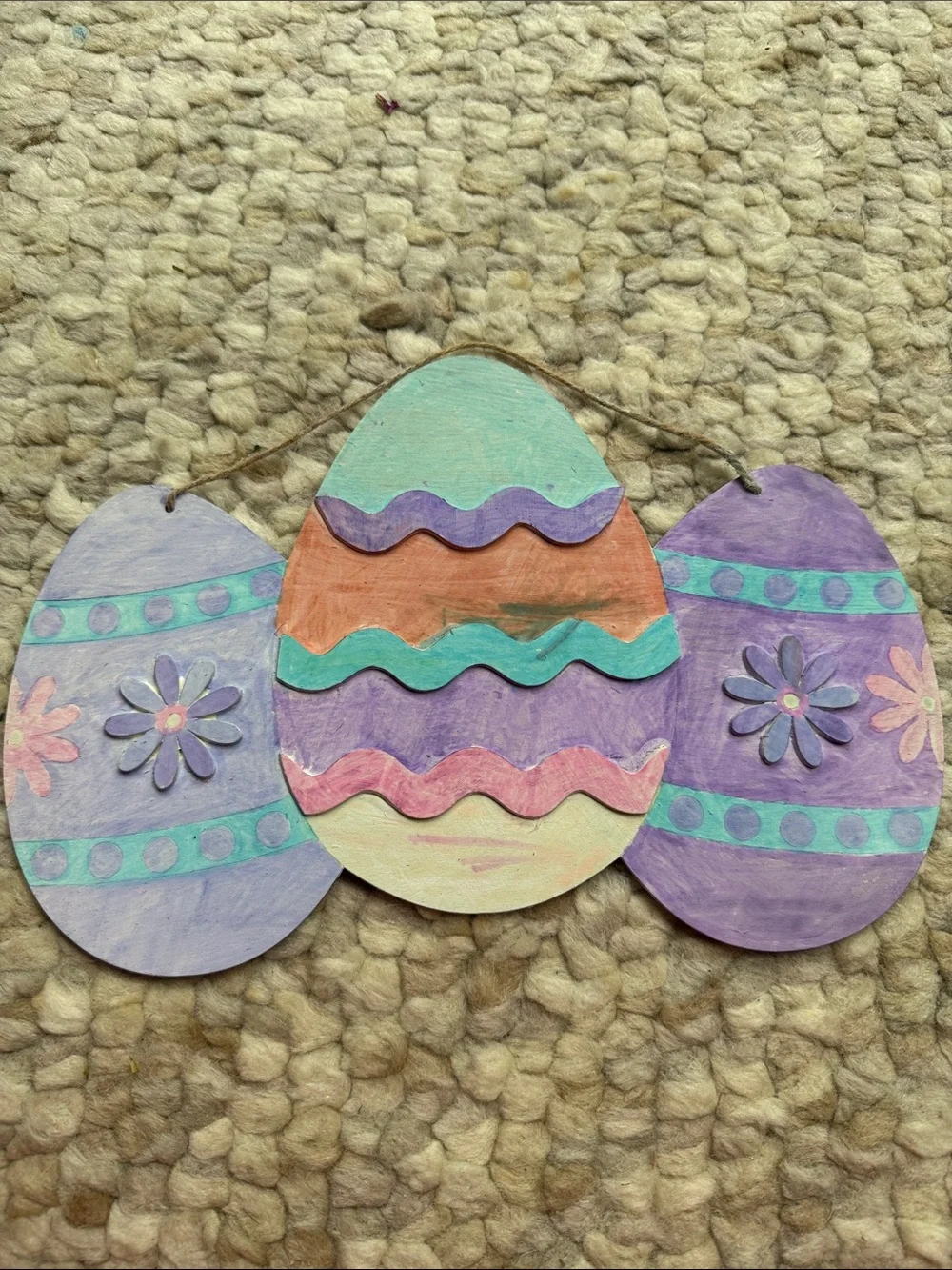 Handpainted Wooden Easter Egg Trio - Pastel Spring Decor